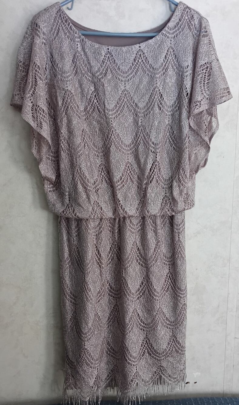 Vintage 90s Crochet Lace Dress Taupe Smocked Blouson Fairygrunge Whimsigoth